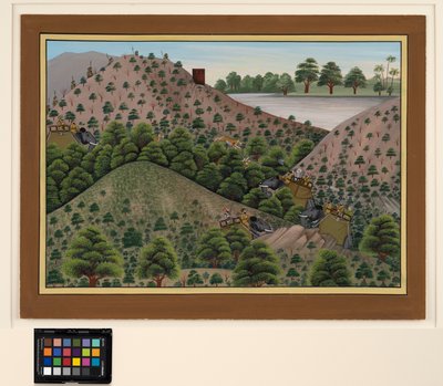 Tijgerjacht met een rivier op de achtergrond, ca. 1880 door Indian School
