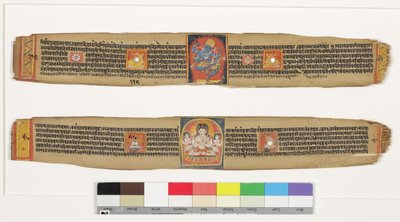 Boven: Dansende Heruka; Onder: Bodhisattva Sadaksari Avalokitesvara en Dienaren, ca. 1150-1200 door Indian School