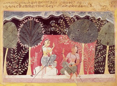 Twee Prinsen in een Tuin, uit de Gita Govinda door Indian School