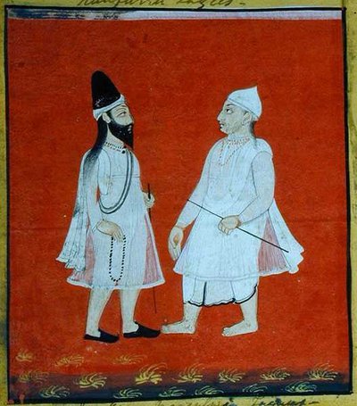 Twee Zwervende Moslim Faqirs (jangam) Religieuze Bedelaars, Udaipur, c.1810-20 (detail) door Indian School