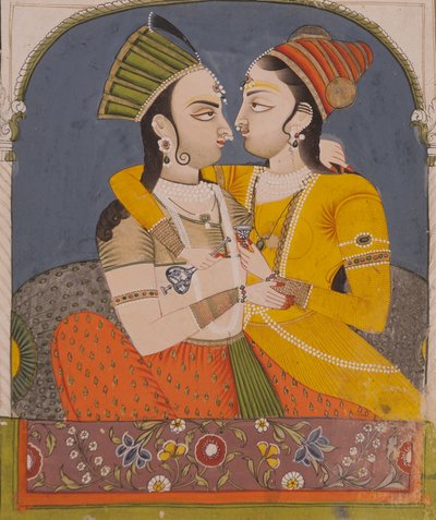 Twee koninginnen die een drankje delen, uit Lovers omhelzing in een nis door Indian School