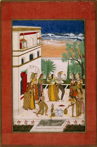 Vasanta Ragini, Radha & Krishna dansen, c.1760 door Indian School