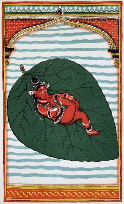Vishnu of Narayan: Tweede grote godheid van de Brahmaanse triade, zijn geboorte - litho van de 18e eeuw door Indian School