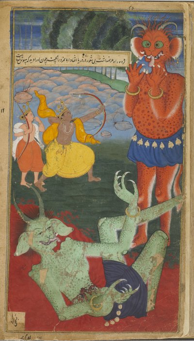 Rama en Laksmana confronteren de demonen Marica en Subahu Mohana door Indian School
