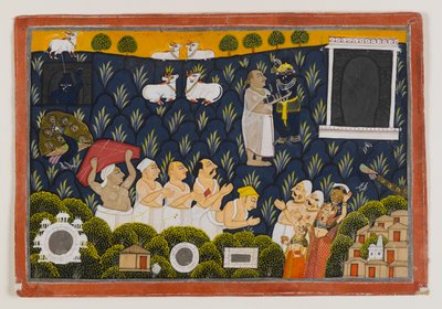 Aanbidding van Krishna door Indian School