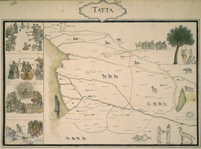 Tatta, uit een verzameling kaarten van Mughal India, uit een album in opdracht van een Franse infanteriekolonel, Jean-Baptiste-Joseph Gentil door Indo European Indo European