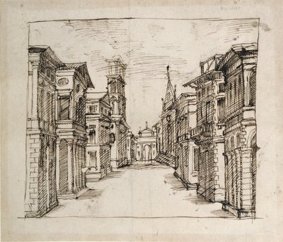Een straat in perspectief, c.1617 door Inigo Jones