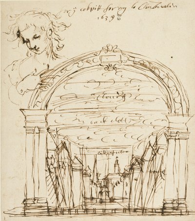 Scène uit een niet-geïdentificeerd toneelstuk in de Cockpit-in-Court door Inigo Jones