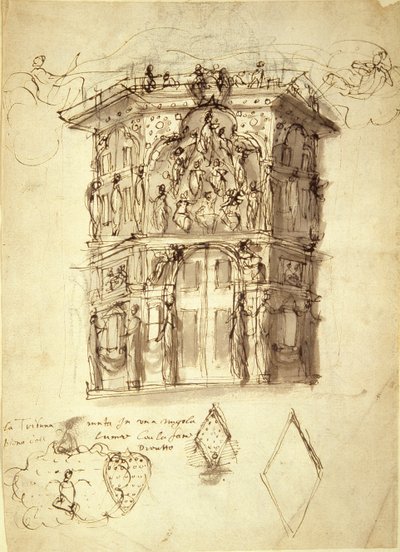 Het Masker van Koninginnen, scène 2: het Huis van Roem, c.1609 door Inigo Jones