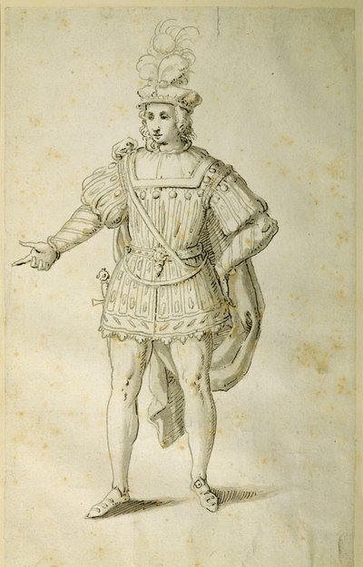 Jongere in oud Brits kostuum, ca. 1611 door Inigo Jones