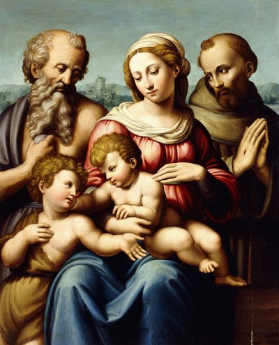 De Madonna en Kind met de Heilige Johannes de Doper als Kind door Innocenzo da Imola
