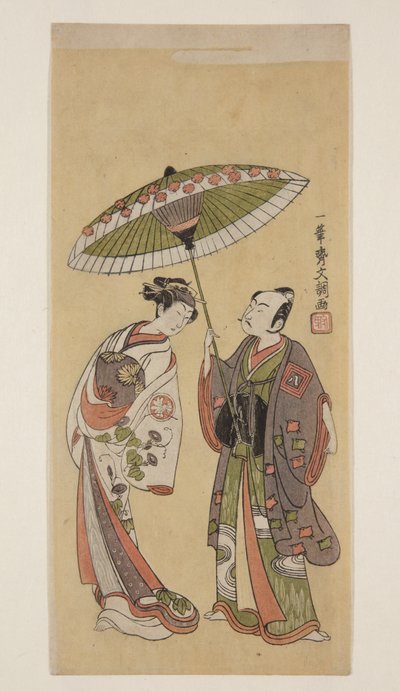 Acteurs Ichikawa Yaozō II als Soga no Jūrō en Segawa Kikunojō II als Ōiso no Tora door Ippitsusai Bunchō