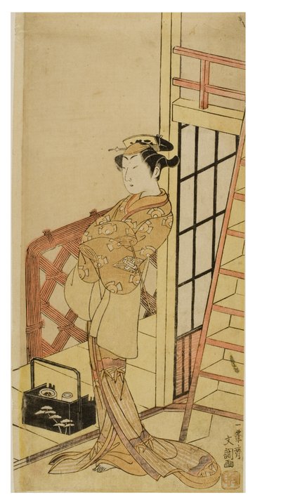 Kabuki-acteur in karakter als een vrouw (onnagata) door Ippitsusai Bunchō