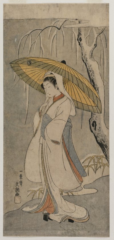Segawa Kikunojo II als de Reigermaagd uit de serie Ichimura Theater, 1770 door Ippitsusai Bunchō