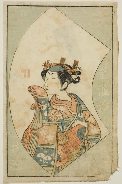 De Acteur Arashi Hinaji, uit "Een Prentenboek van Toneelwaaiers (Ehon butai ogi)" door Ippitsusai Bunchō