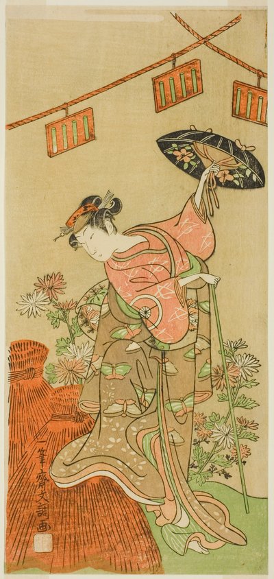 De Acteur Iwai Hanshiro IV als Otatsu-gitsune in het stuk Nue no Mori Ichiyo no Mato, uitgevoerd in het Nakamura Theater in de elfde maand, 1770 door Ippitsusai Bunchō