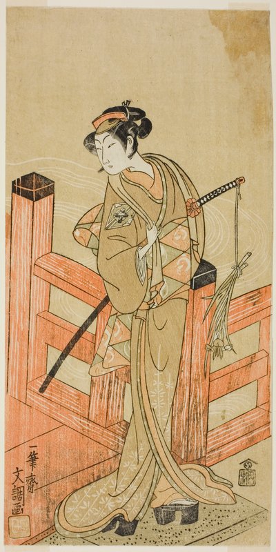 De acteur Nakamura Matsue I als Tsuchiya Umegawa vermomd als de vrouwelijke sumoworstelaar Oyodo (?) in het stuk Naniwa no Onna-zumo (?), uitgevoerd in het Nakamura Theater (?) in de zesde maand, 1770 (?) door Ippitsusai Bunchō