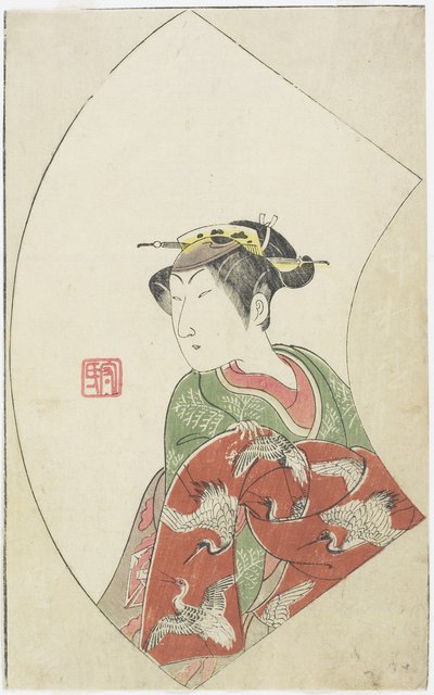 De acteur Nakamuta Matsue als Riko, 1770 door Ippitsusai Bunchō