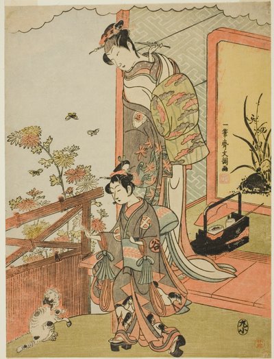 De acteur Onoe Matsusuke I als Oiso no Tora (?) (rechts), en Otani Taniji (links) door Ippitsusai Bunchō
