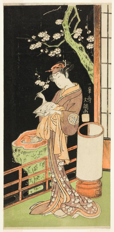 De acteur Segawa Kikunojo II als Oiso no Tora in het stuk Soga Moyo Aigo no Wakamatsu, uitgevoerd in het Nakamura Theater in de eerste maand, 1769 door Ippitsusai Bunchō