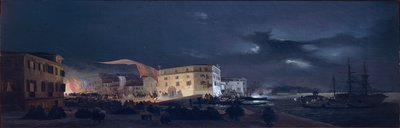 Italië, Nachtfestival in San Pietro di Castello, een eiland in de Venetiaanse lagune door Ippolito Caffi