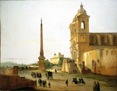 Italië, Rome, Drievuldigheidskerk op de Berg en Sallustian Obelisk door Ippolito Caffi
