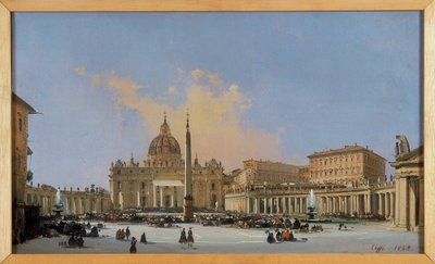Pauselijke Zegen in het Piazza San Pietro door Ippolito Caffi