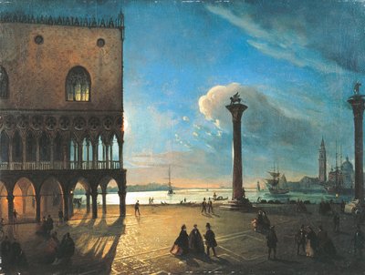 Piazzetta San Marco bij maanlicht, Venetië door Ippolito Caffi