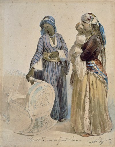 Slaaf en vrouw uit Caïro, aquareltekening door Ippolito Caffi door Ippolito Caffi