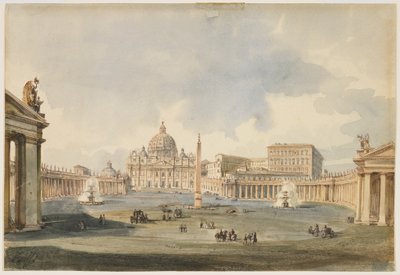 Uitzicht op het Sint-Pietersplein en de basiliek in Rome door Ippolito Caffi