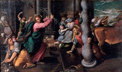 Christus verjaagt de geldwisselaars uit de tempel door Ippolito Scarcella