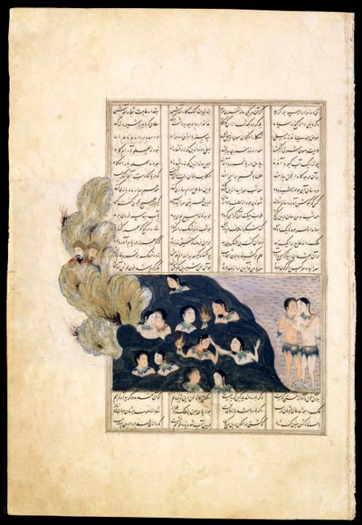 Iskander Bekijkt de Sirenen. Manuscriptverlichting uit het epos Iskandar-nameh door Iranian Master