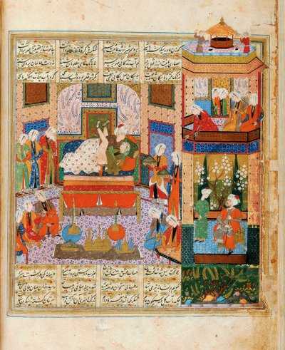 De voltrekking van het huwelijk tussen Khusraw en Shirin, miniatuur uit de cyclus van acht dichters door Iranian Master
