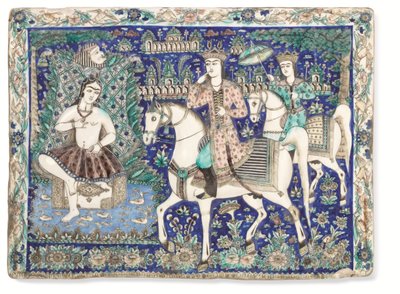 Een grote Qajar gevormde en geglazuurde tegel, Qajar Iran door Iranian School