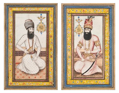 Portretten van Karim Khan Zand en Nadir Shah, Qajar Iran door Iranian School