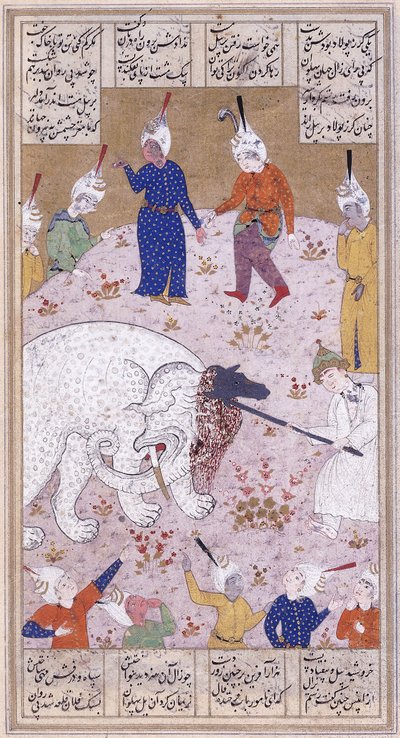 De jonge Rustem die de witte olifant doodt, ca. 1545 door Iranian School