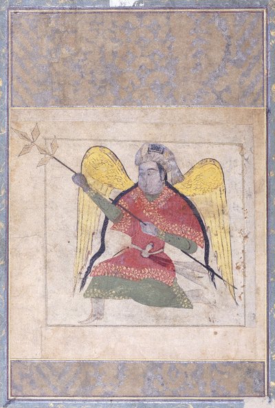 Een engel met een tulband, met een staf, c.1370-80 door Iraqi School