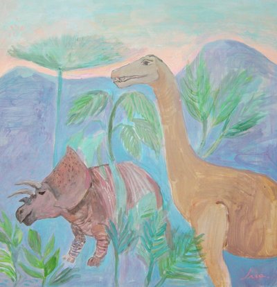 Vredig dinosauruslandschap door Iria Fernandez