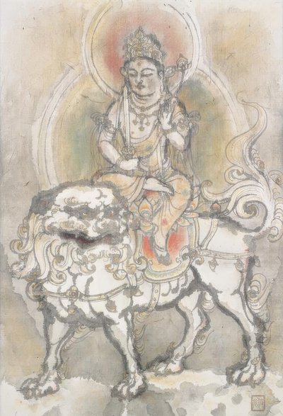 Irie Hako, Manjushri zittend op een leeuw door Irie Hako