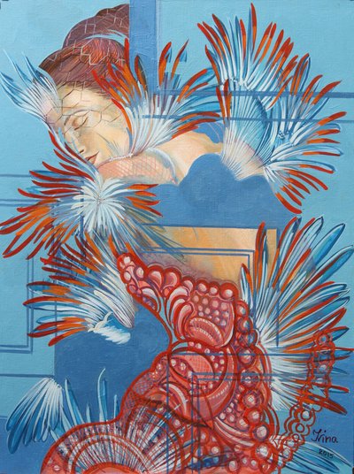 Rode jurk en mezen, 2015 door Irina Corduban