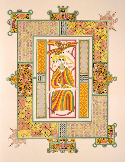 Sint Johannes de Evangelist, uit een facsimile kopie van de Evangeliën van Mac Regol, uitgegeven door Day & Son door Irish School