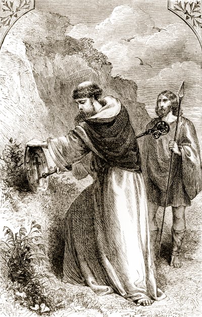 St. Patrick markeert Connals schild met het kruis, uit The Trias Thaumaturga, of Three Wonder-Working Saints of Ireland, door Mary Cusack, gepubliceerd ca. 1890s door Irish School