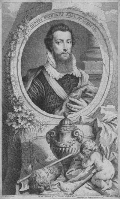 Robert Devereux, 2e Graaf van Essex, Engelse soldaat en favoriet van Koningin Elizabeth I door Isaac (after) Oliver