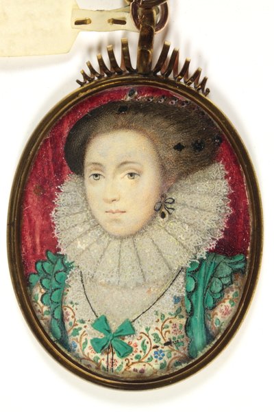 Een dame traditioneel geïdentificeerd als mevrouw Holland, Lady Cope (aquarel op perkament) door Isaac (attr. to) Oliver