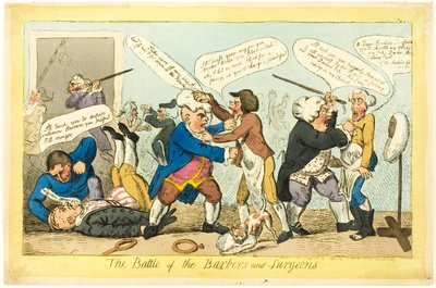 Strijd van kappers en chirurgen door Isaac Cruikshank
