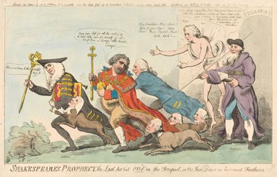 Shakespeares Prophezeiung, der letzte Akt von einem in Der Sturm, oder die Dohle in geliehenen Federn (aus: Karikatur, Bd. 3) door Isaac Cruikshank