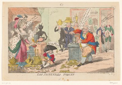 Spotprent op Marie Antoinette en Lodewijk XVI, 1789 door Isaac Cruikshank