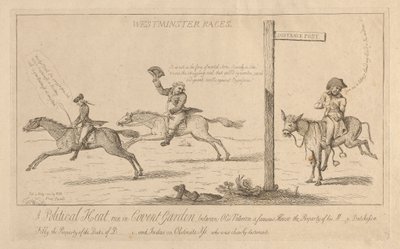 Westminster races, een politieke race in Convent Garden door Isaac Cruikshank
