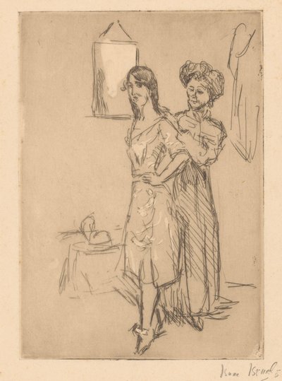 Jonge vrouw bij hoedenmaakster door Isaac Israels (signed by artist)