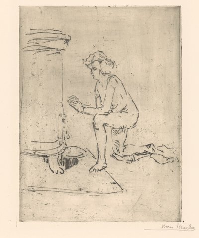 Knielend model voor kachel door Isaac Israels (signed by artist)